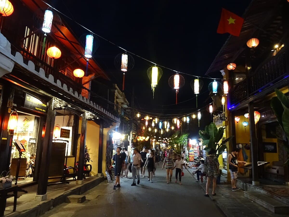 Lanterns reflecting on the Thu Bon river in Hoi An at night