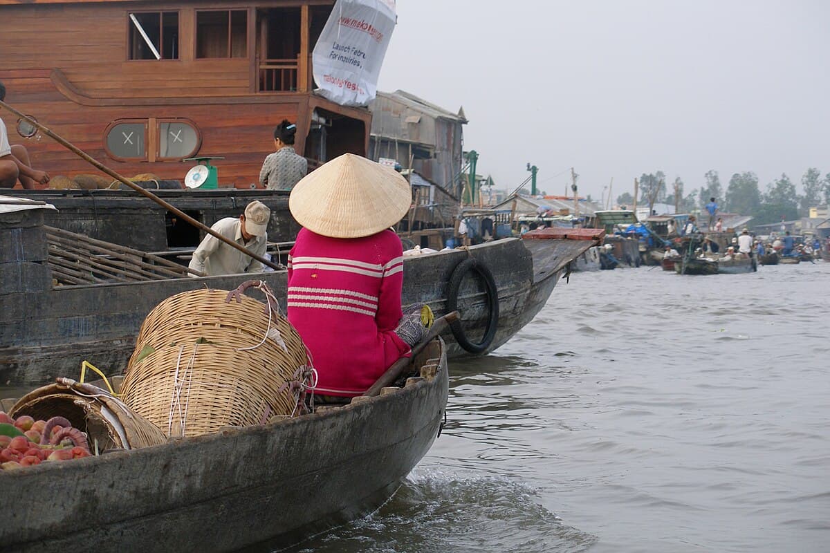 Small wooden boats at Cai Rang floating market in Can Tho, Mekong Delta