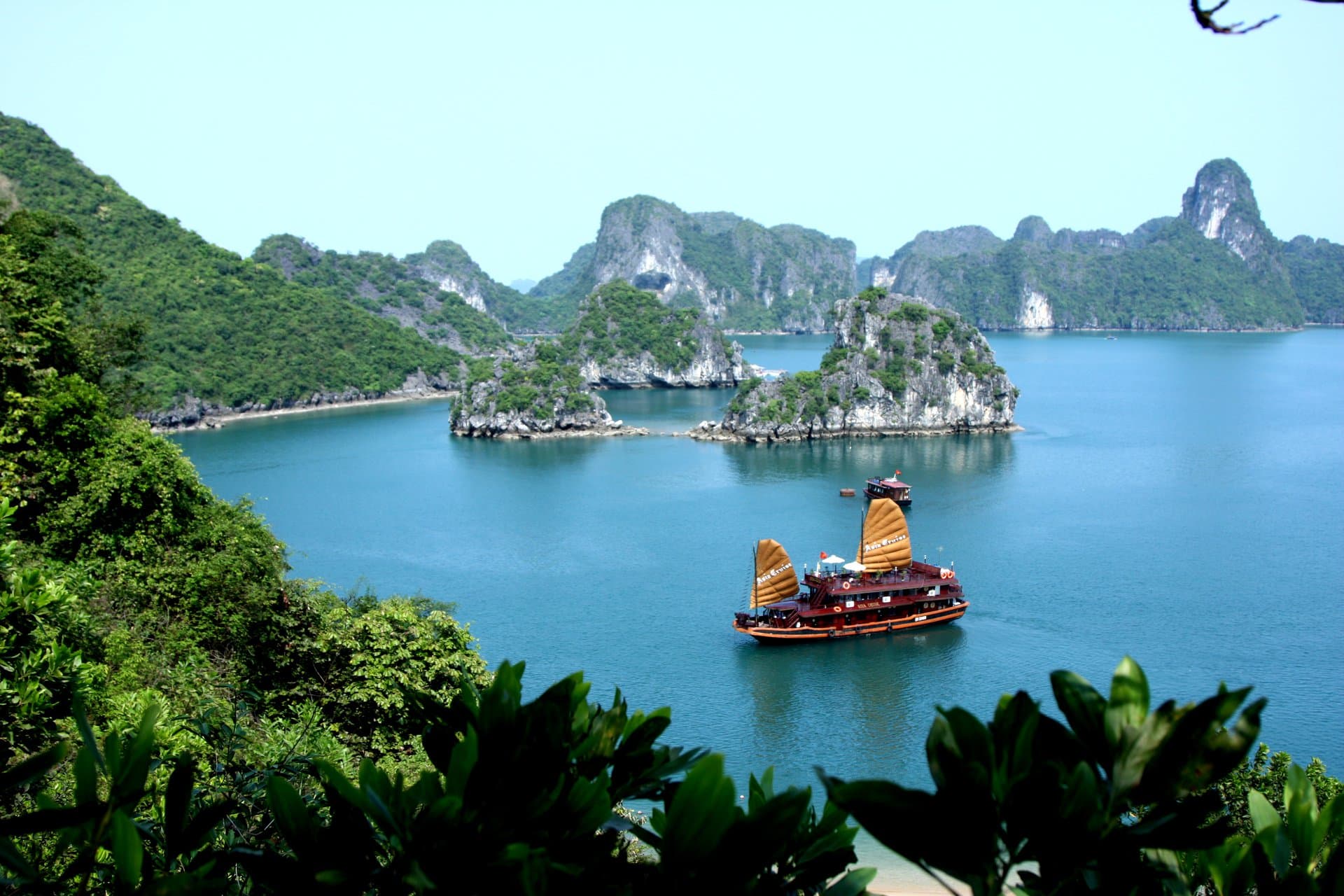 A Ha Long Bay junk-cruise boat — the destination most backpackers visit on their first 45-day visa-free entry